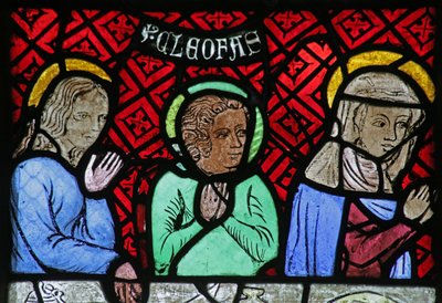 Fenster mit Darstellung von drei Figuren von der Hochzeit zu Kana von French School